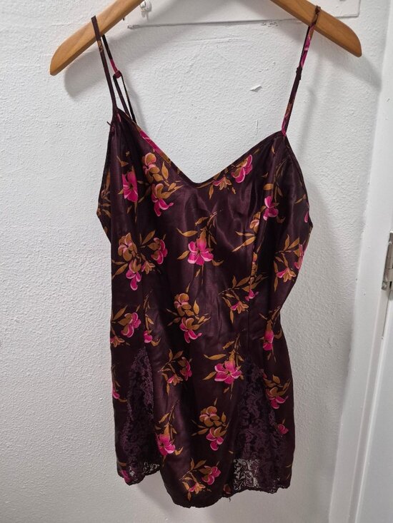 Victoria's Secret Other - Victorias Secret Floral Satin Chemise Lace Panels Purple Pink Gold Womens Size L